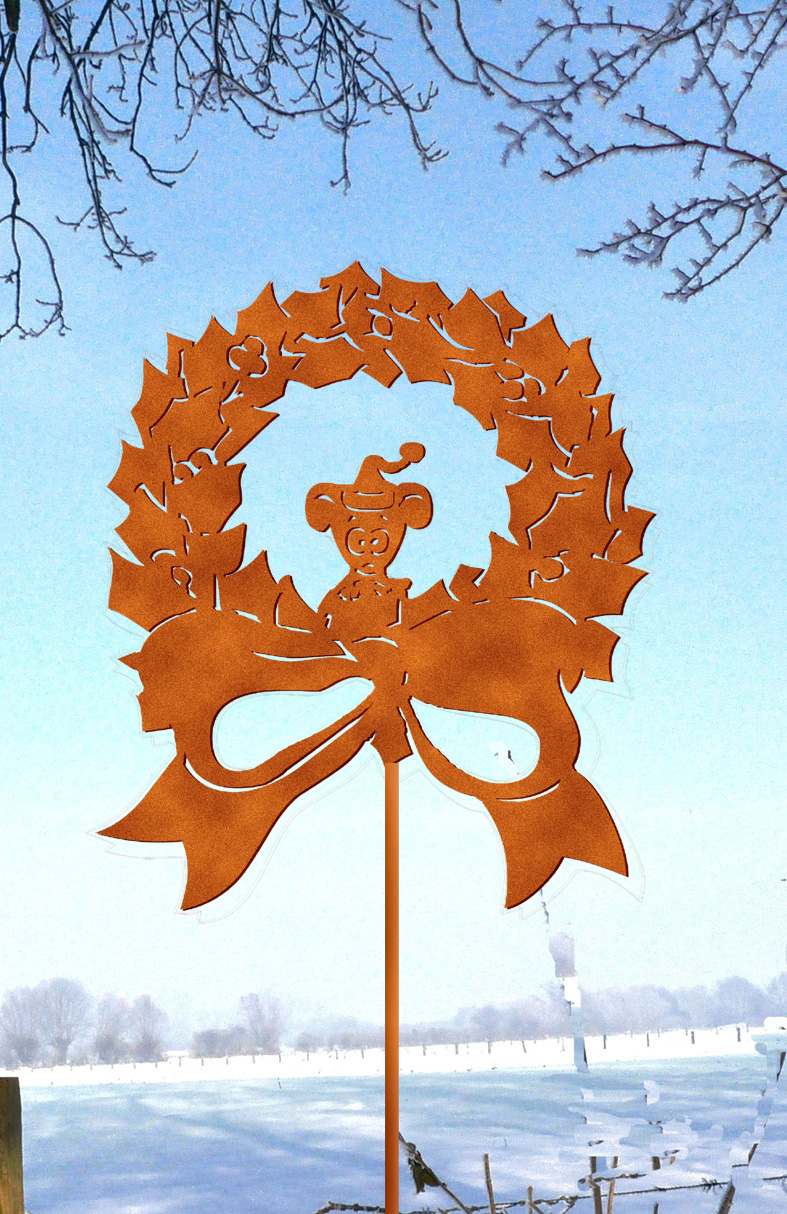 c34433527762f43edde4e64b3f64b6e4 Gartenstecker Maus im Kranz