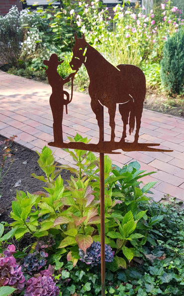 Pferd-und-ReiterinOtHOH9gDWezDK Edelrost Gartenstecker Pferd mit Reiterin