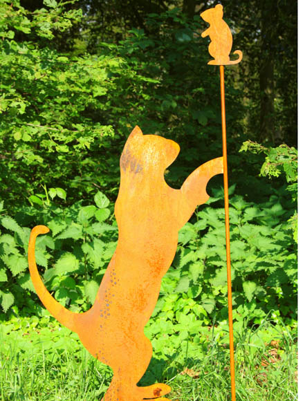 50a554ecbd7defe9e35f37c65a66d16a Gartenstecker Katze und Maus